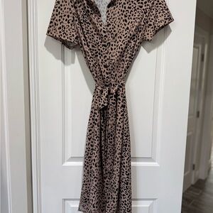 JustFab Leopard Print Midi Dress - Black and Tan